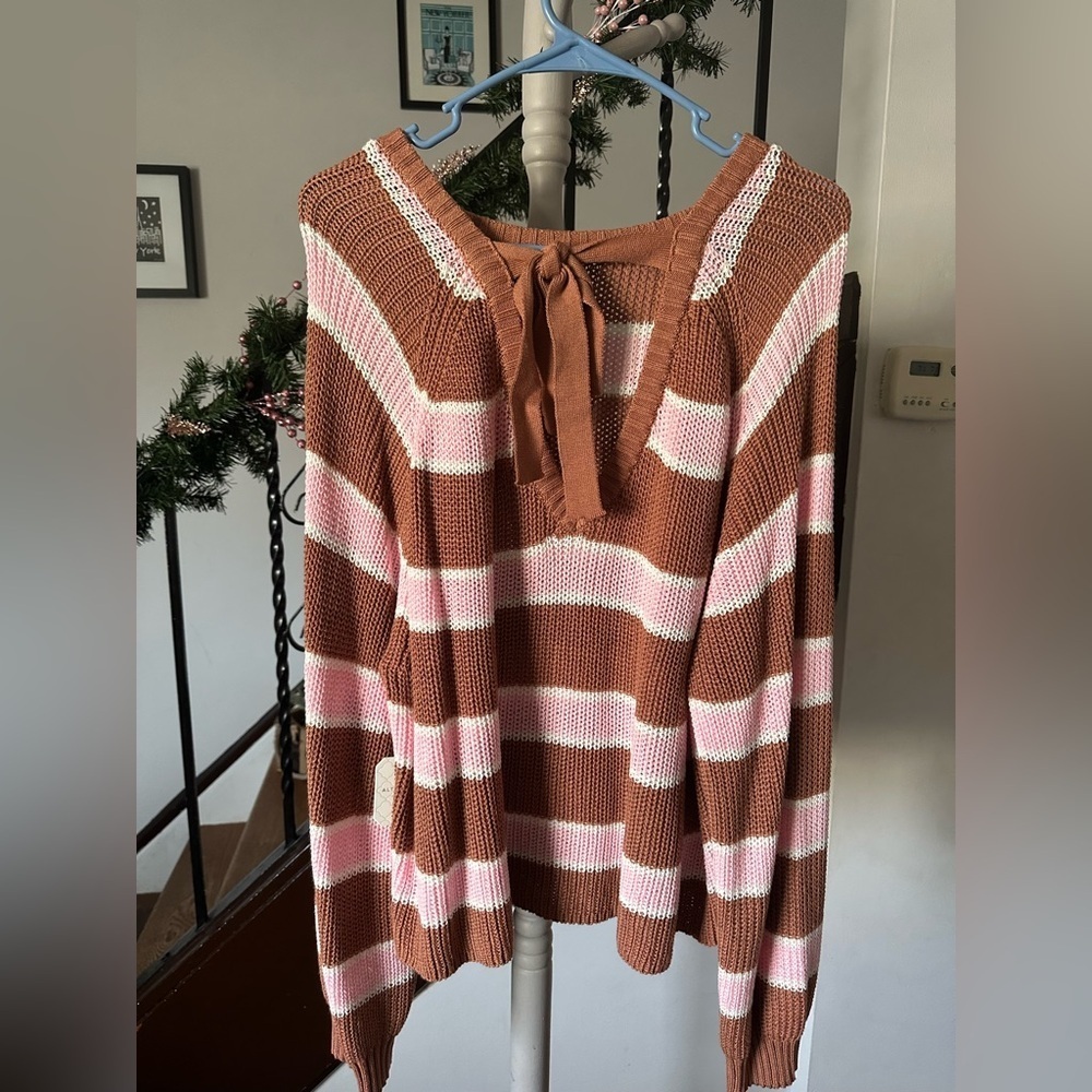NWT Altar'd State Pink and Brown Striped Sweater - Picture 4 of 6